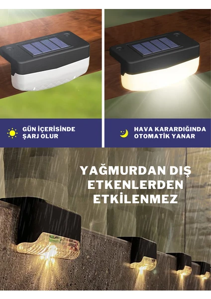 4 Adet Solar Güneş Enerjili Şarj Edilen Köşebent Merdiven Veranda Bahçe LED Lamba 3200K